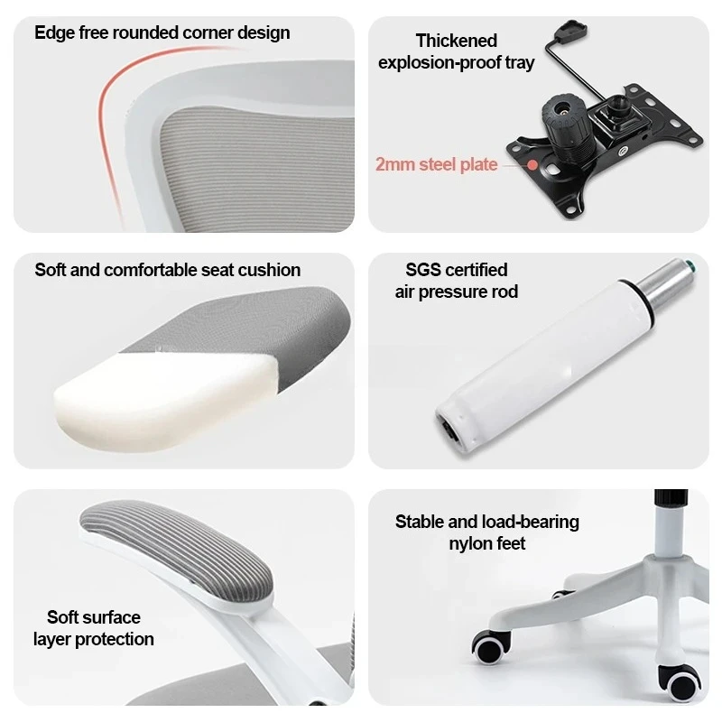 Adjustable Lumbar Support Home Desk Chairs with Armrests Students Study Computer Chair Office Mesh Swivel Chair with Wheels