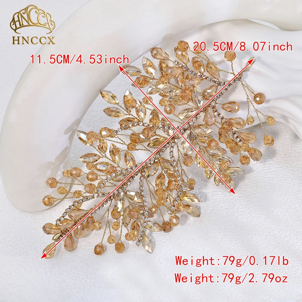 HNCCX Elegant Rhinestone Crystal Bride Hair Pieces Vintage Champagne Color Headbands Wedding Hair Accessories For Women HP1002