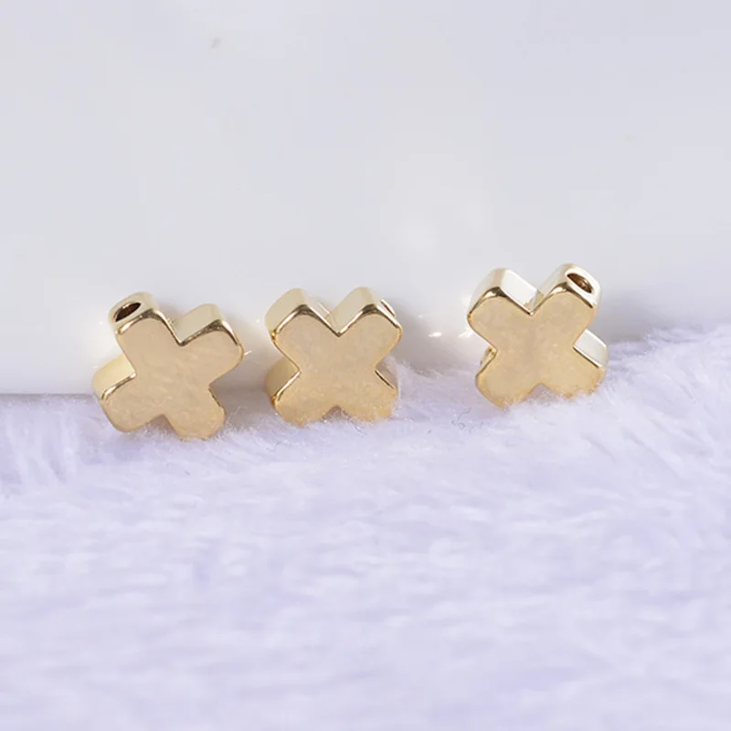 100pcs DIY charm 6mm cross through general hole beads for bracelet necklace with gold beads insulation parts