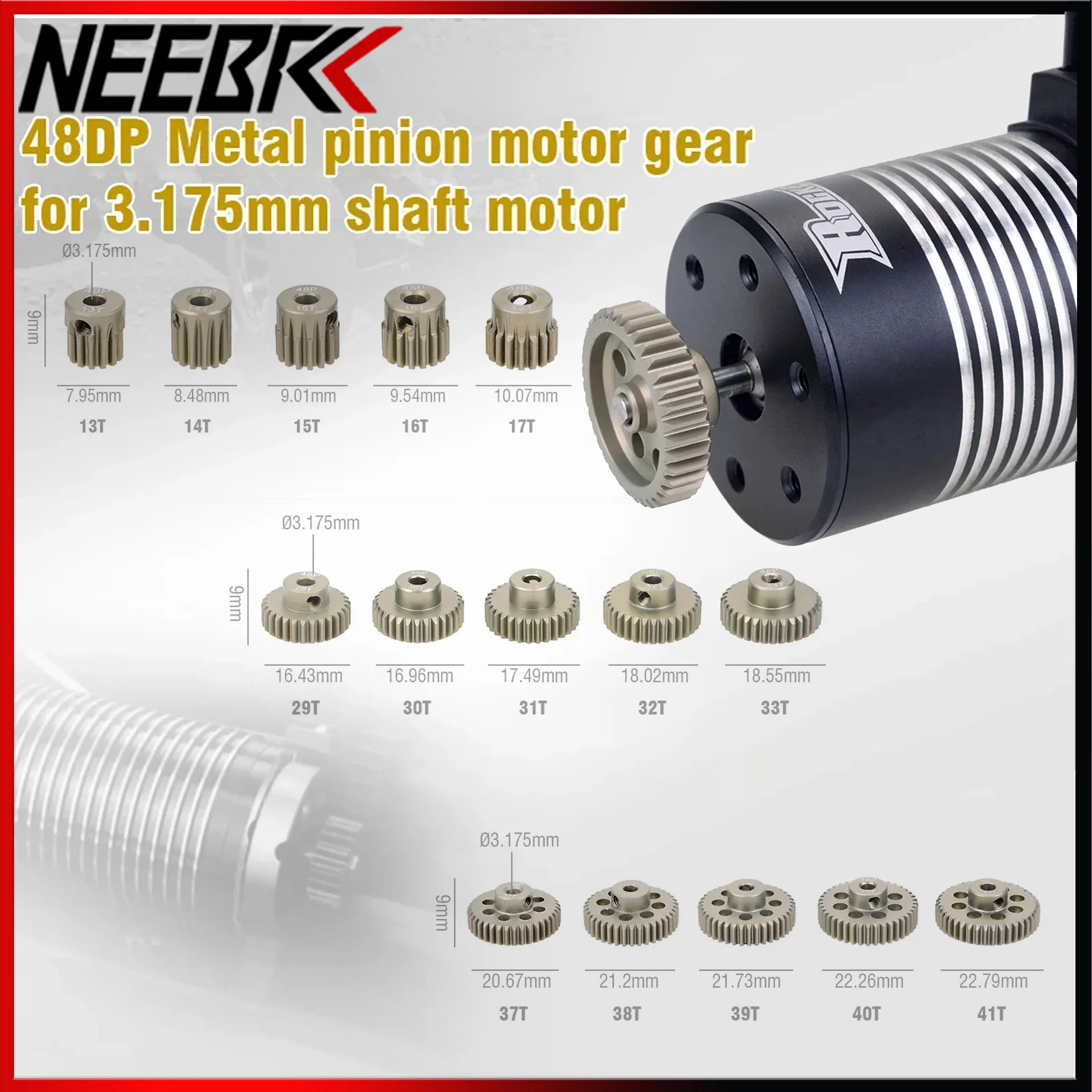 NEEBRC 48DP 3,175mm Schaft 13T-20T 21-30T 31T-48T Ritzelgetriebe für 1/10 RC Modellauto Bürsten- und Bürstenlosmotor Zubehör