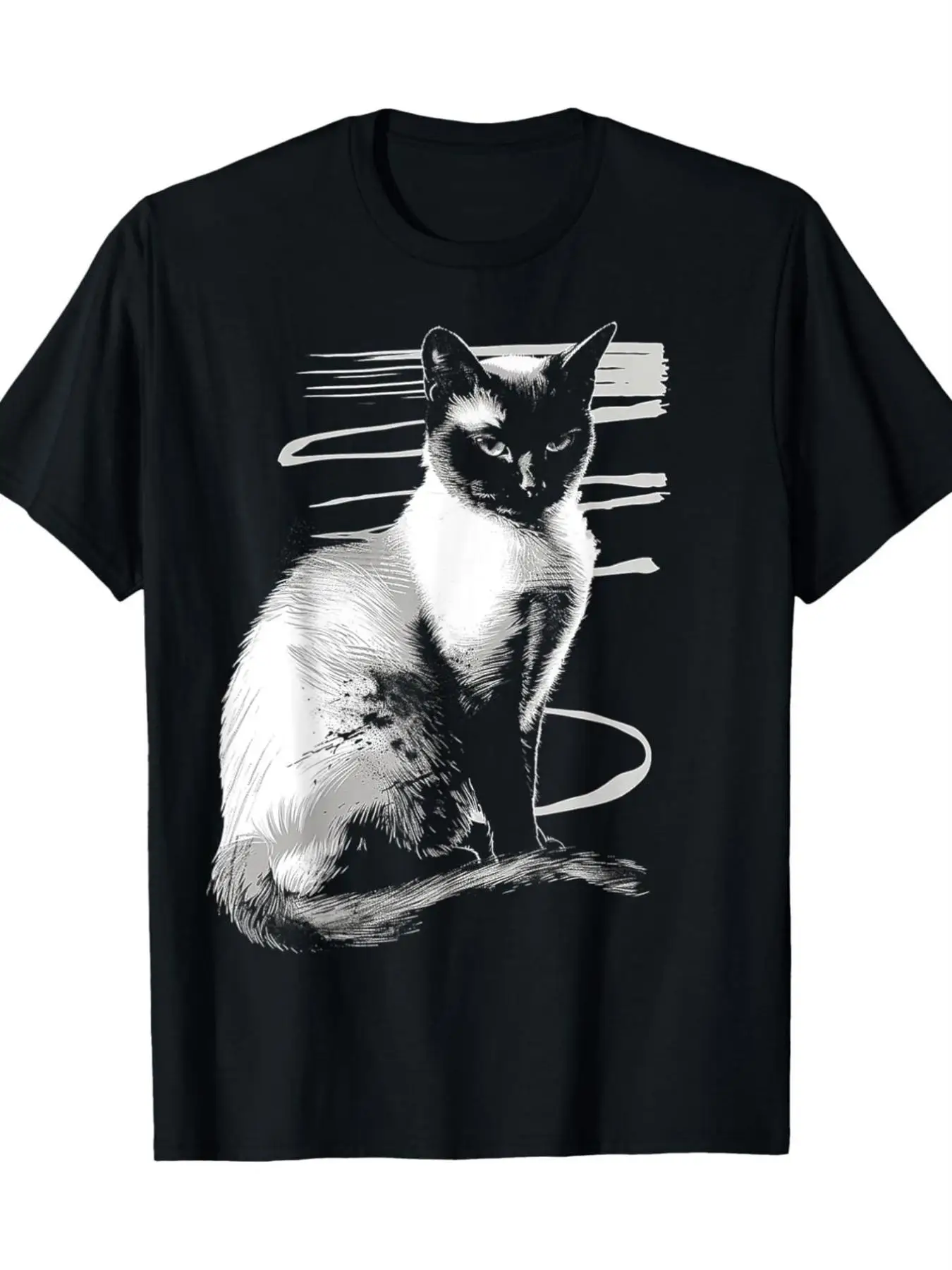 Siamese Cat Face Graphic Tee Men's Soft Cotton Round Neck Casual T-Shirt Daily Wear