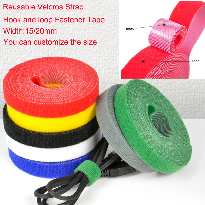 5Meter/lot 15/20mm Reusable Hook Strap Cable Ties Wire Cord Storage Organizer Hook Adhesive Hook Loop Fastener Tape DIY