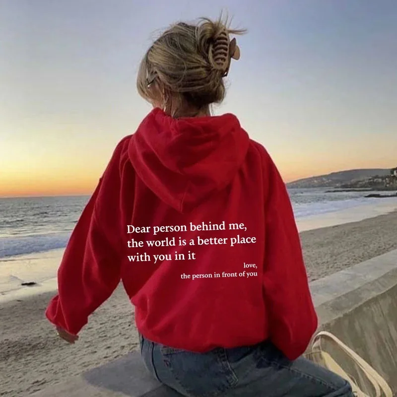 Women's Plush Hoodie with Plain Letter Print Kangaroo Pocket And Drawstring 3European And American Foreign Trade Fashion