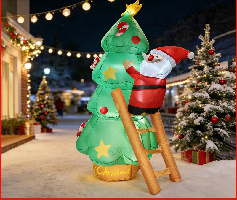 Inflatable Christmas tree elderly people climb ladders, Christmas inflatable garden atmosphere holiday decoration