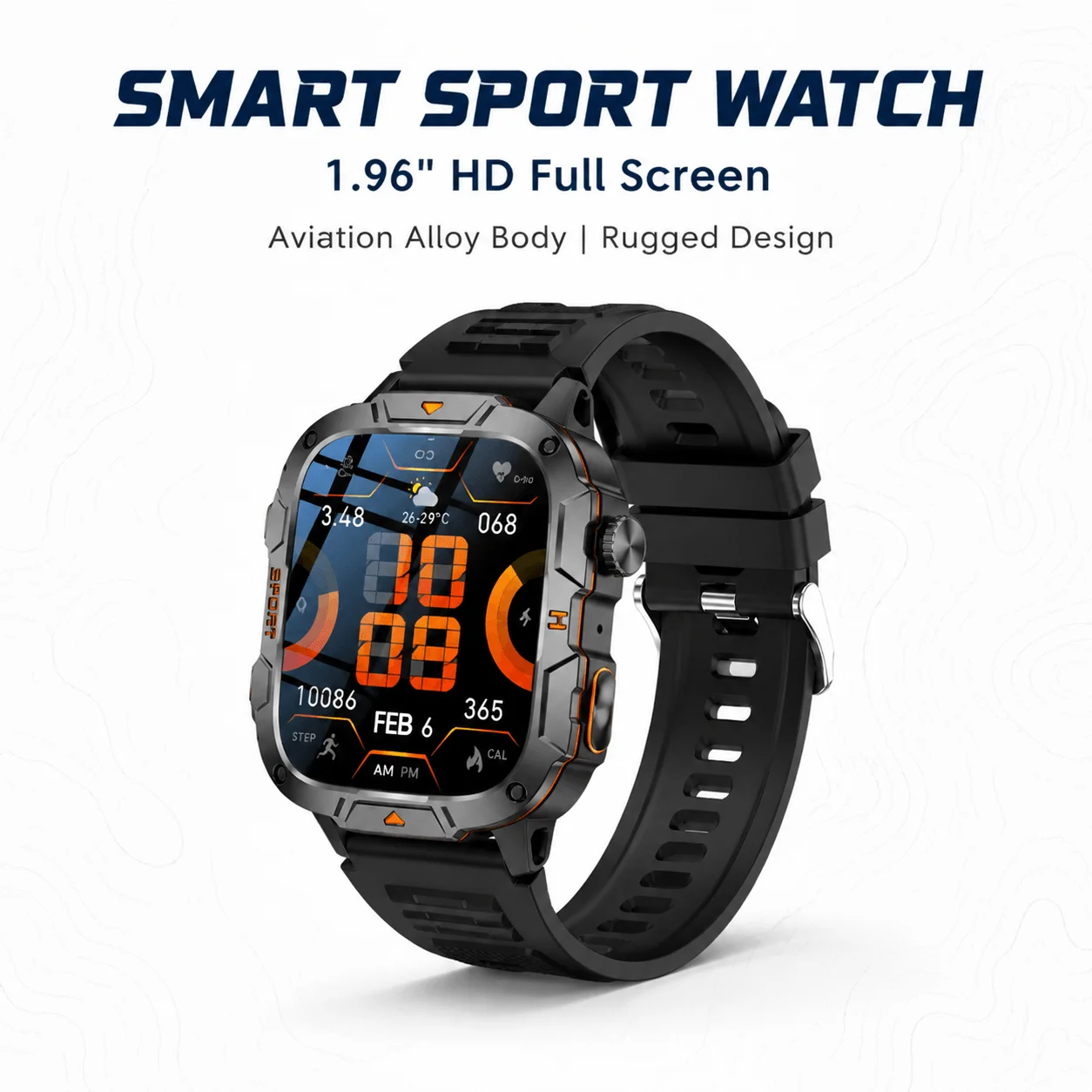 

Military Smart Watch 1.96" AMOLED Display Bluetooth Call 5ATM Waterproof Outdoor Sports Fitness Watch