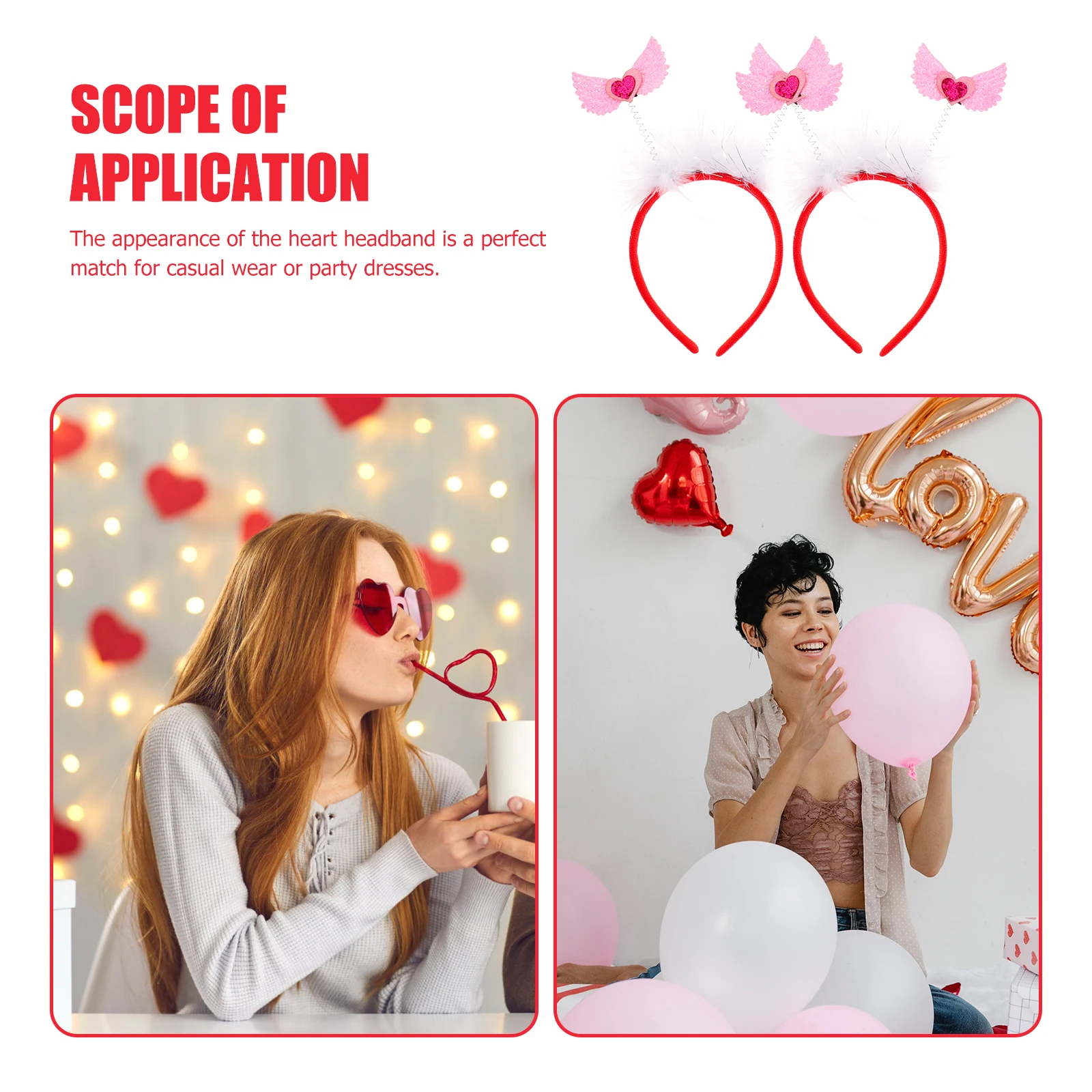 

2Pcs Valentines Day Heart Hair Hoops Party Wedding Love Headbands Delicate Hair Accessories Valentines Day Headband