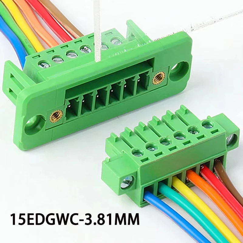 1Set 2/3/4/5/6/7/8/9/10/12/16/24Pin 15EDGWC 3.81mm Pluggable Terminal Block Through Wall Male Female Connector With Flange Ears