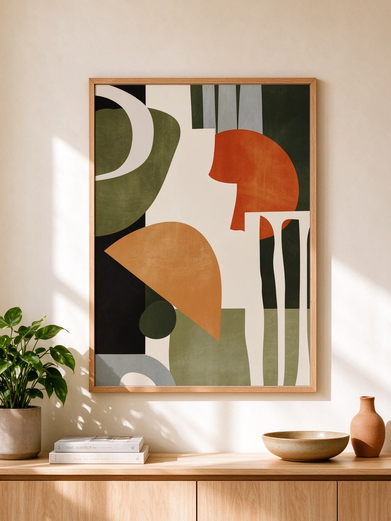 Mid Century Modern Abstract Shapes Wall Art, Earth Tone Geometric Print, Boho Neutral Decor for Living Room & Bedroom