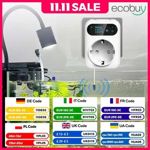 Termostato de enchufe WiFi, enchufe de salida inteligente Tuya, controlador de enchufe Wifi inteligente, controlador de temperatura, calefacción con Alexa y Google Home