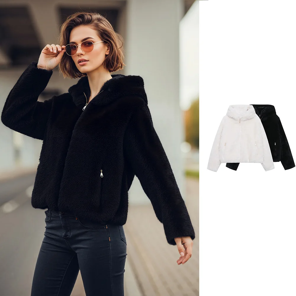 

Winter new women's clothing fashion casual lazy style versatile warm hooded long sleeved fleece pilot jacket jacket