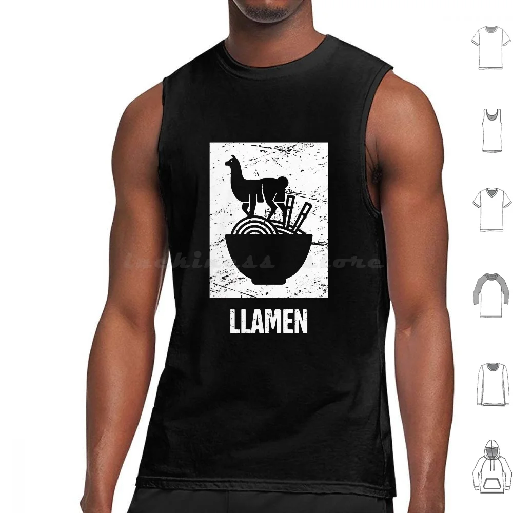 Llamen-Funny Llama Ramen Design Tank Tops Print Cotton Ramen Ramen Noodles Instant Ramen Cup Ramen Noodles Japan Japanese