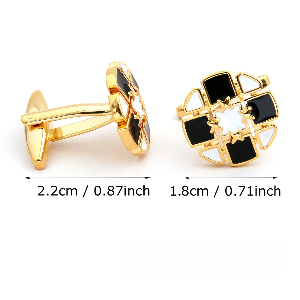 Men's Patterned Black White Enamel Cufflinks Gold Border Contrasting Cuff-link Business Dress Shirt Suit Decoration Accessory