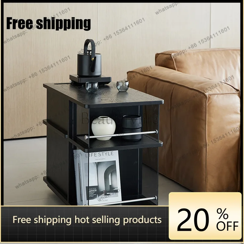 HOT modern simple solid wood coffee table trolley balcony storage tea counter