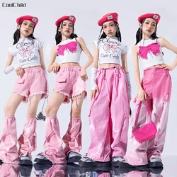 Girls Hip Hop Sweet Butterfly Crop Top Gradient Cargo Pants Kids Street Dance Jeans Clothes Sets Children Streetwear Teen Outfit