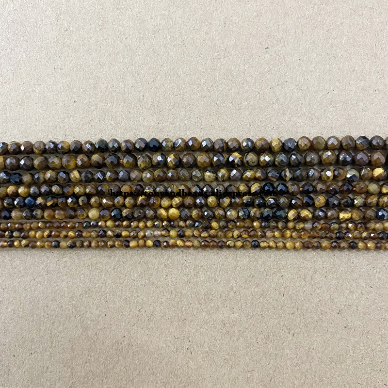 Small Diamond Cuts Faceted AB Brown Gold Tiger Eye Stone Round Loose Beads 15\