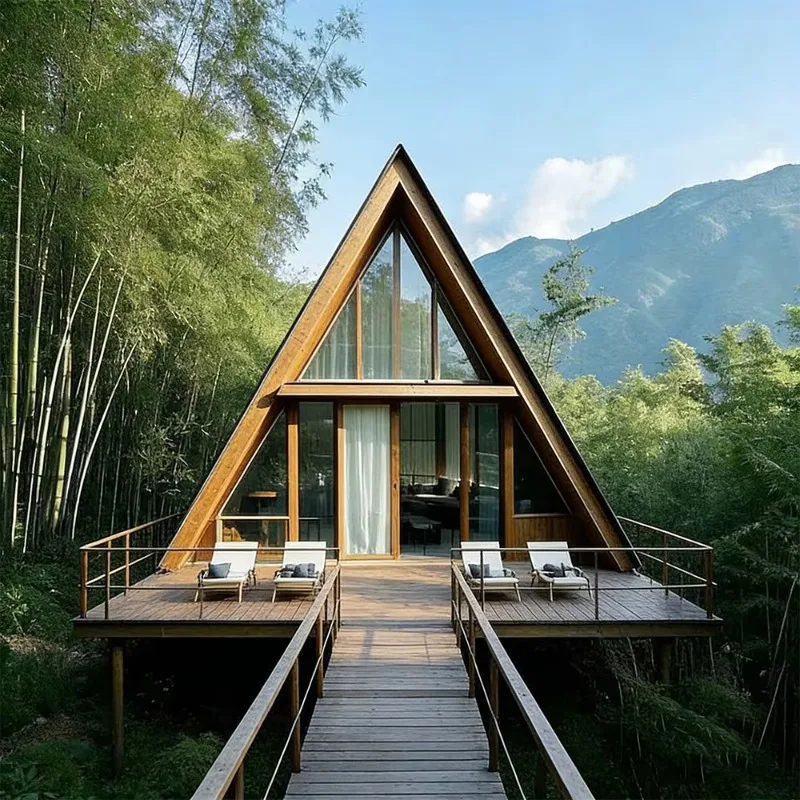 Triangle A Frame House Modern Prefab Tiny Cabin Portable Wooden Outdoor Villa Living