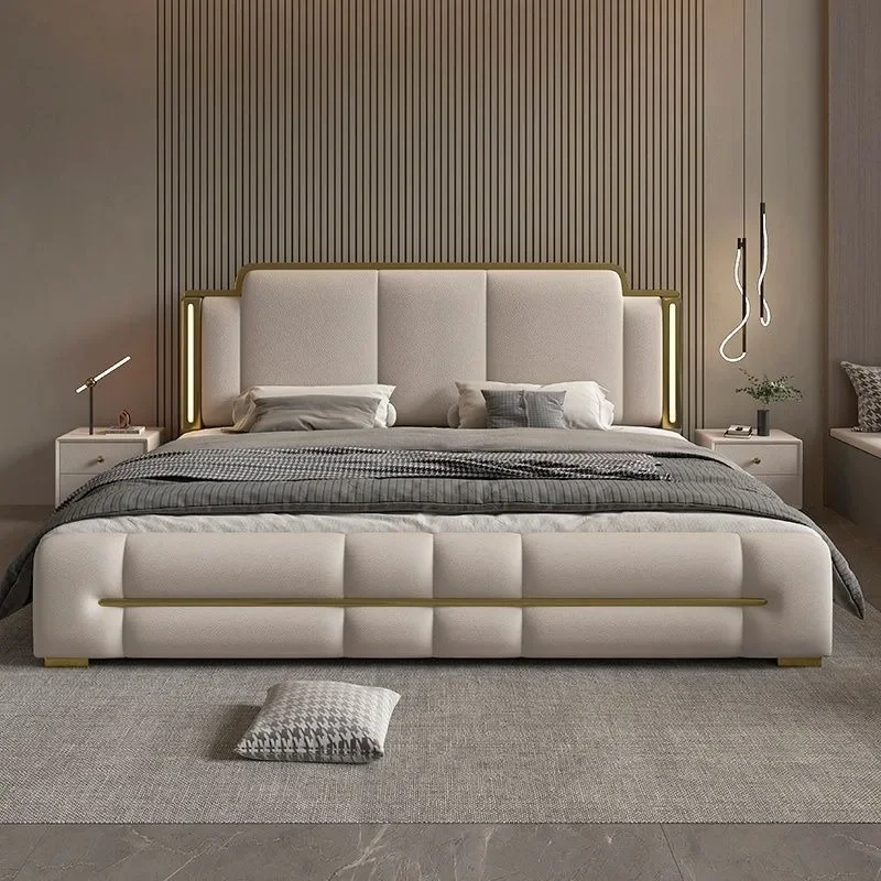 

Modern Full Size Upholstered Bedroom Beds 180x200cm Headboard King Lounge Bed Frames Unique Adults French People Home Furniture