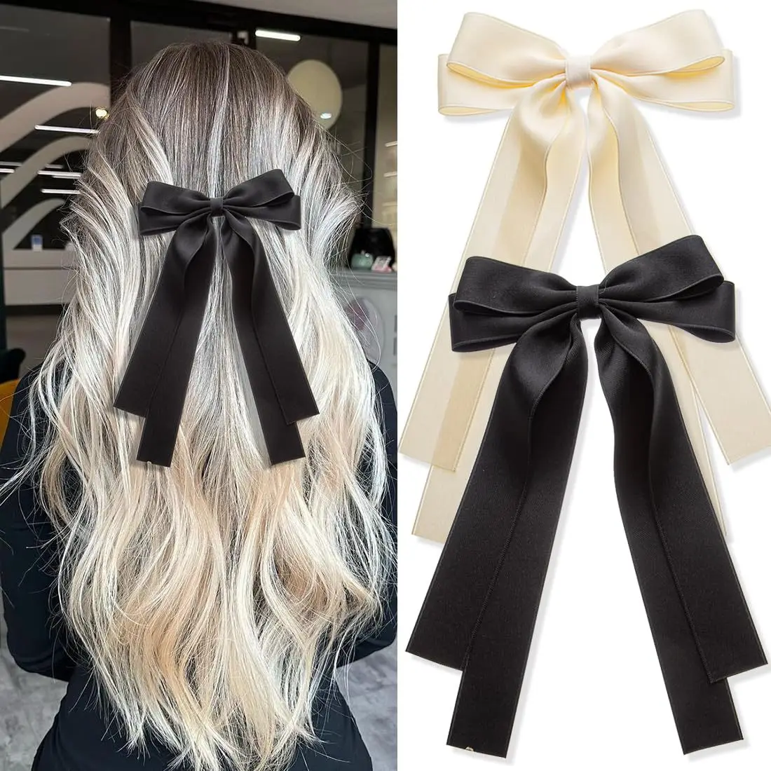 1PC Fashion Fabric Ribbon Hair Bow Hairpin for Women Girls Hair clips Black White Bow Top Clip Female Hair Accessories