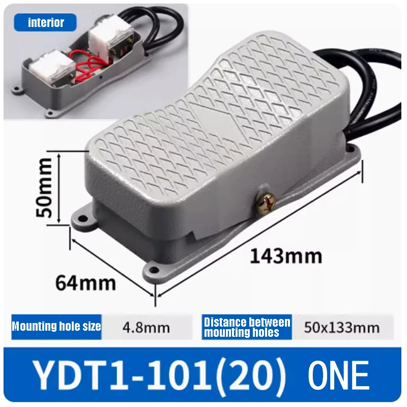 ZJSHUYI Foot switch Pedal power controller YDT1-20 101 Foot step down Foot switch with double-ended line single-phase