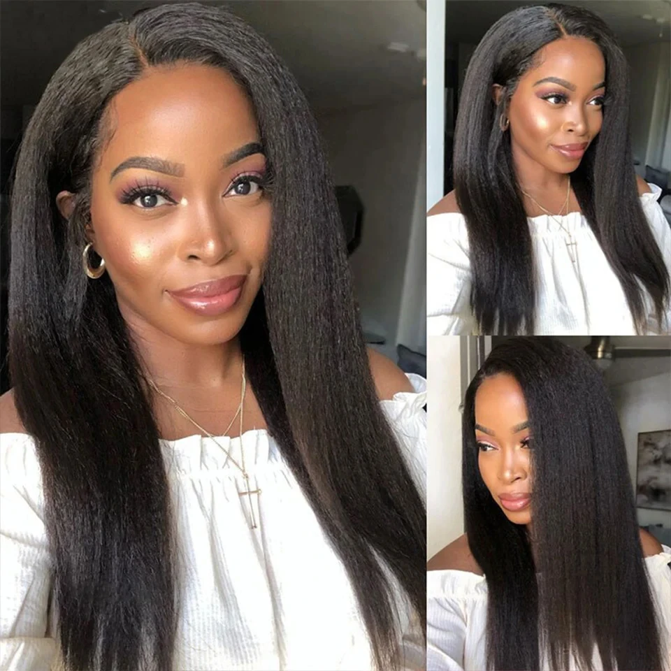 

5x5 Lace Closure Kinky Straight Human Hair Wig For Women 180% Density Brazilian Yaki Straight Lace Closure Wig With Baby Hair