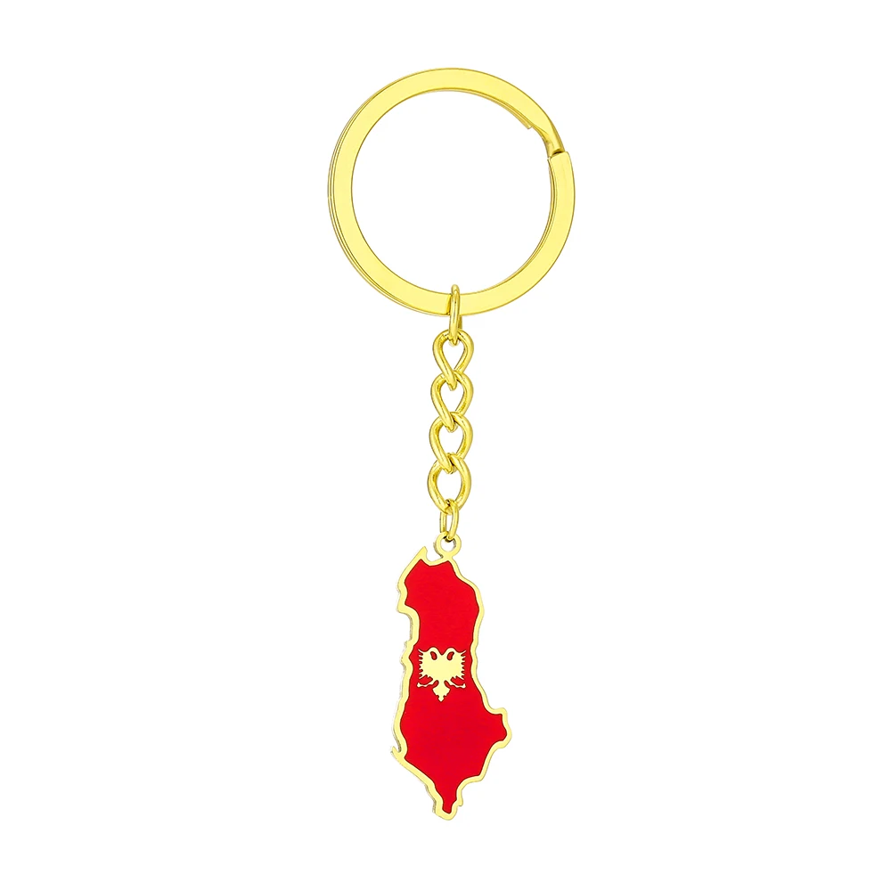 Fashion muslimmap Flag portachiavi in acciaio inossidabile uomo donna Albania Maps portachiavi gioielli regalo