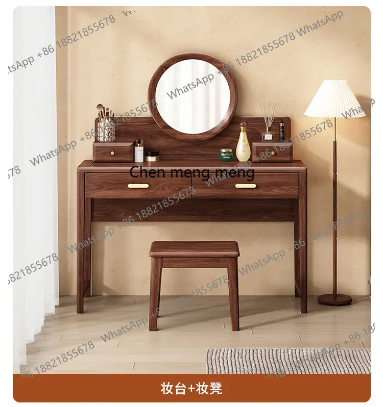 Luxury Black Walnut Solid Wood Dressing Table - alternate angle