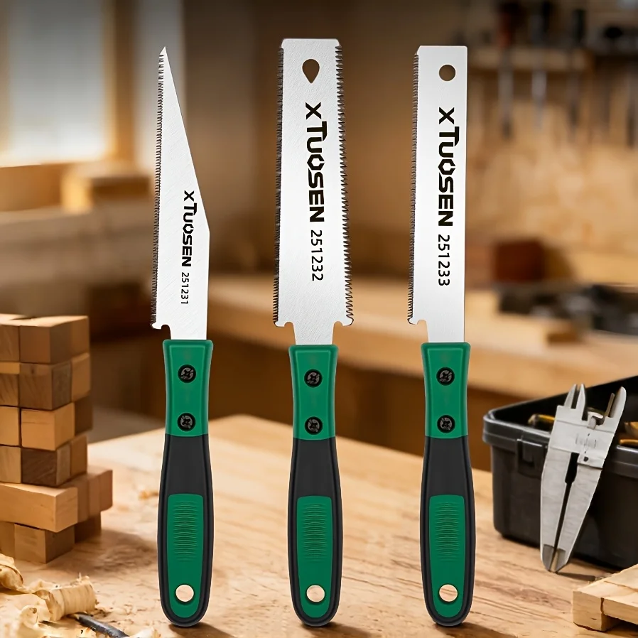 Double-Edged Pull Saw: Precision Hand Saw for Wood & PVC. Features Fine Teeth & Non-Slip Handle. Durable 3-Pack Set.