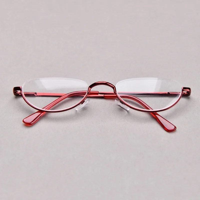 Retro-Lesebrille mit hochauflösenden Metallfederscharnieren, Halbmond-Design, Halbrandlose Lesehilfe, Optische Brille mit Kleinem Rahmen – Detail 4