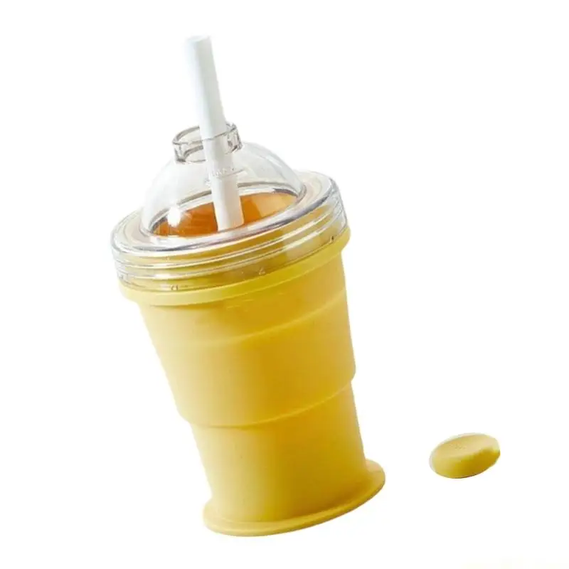 QX2E Folding Camping Water Bottle Silicone Texture Suitable for Hot and Cold Drink for Hiking and Picnics