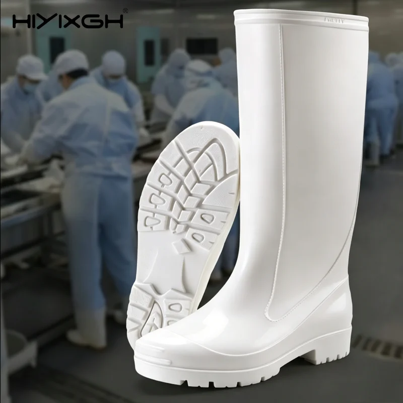 Men's and Women's Large Size White Thickened Wear-resistant Factory Boots Anti-slip Outsole Upgraded Rain Boots Adult Water Boot