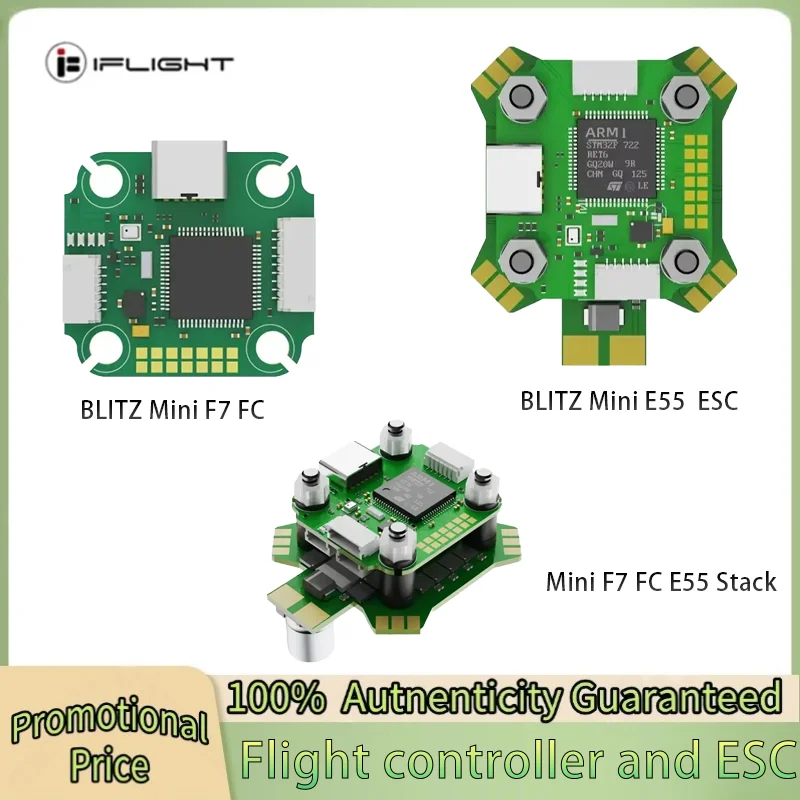 

IFlight BLITZ Mini F7 Stack with BLITZ Mini F7 V1.2 Flight Controller / BLITZ Mini E55 4-IN-1 2-6S ESC for FPV Racing Drone