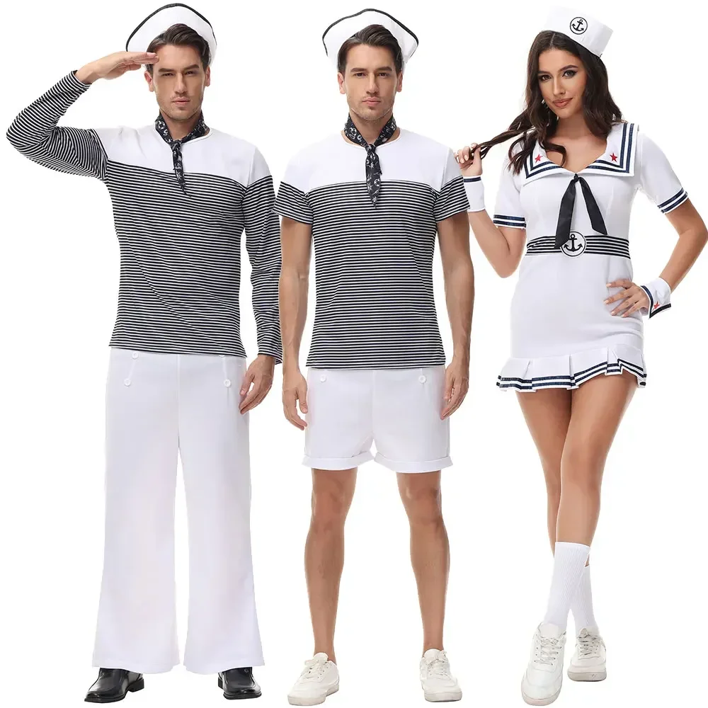 Casal Marinha Náutica Marinheiro Traje para Homens, Halloween Cosplay Roupas, Womao