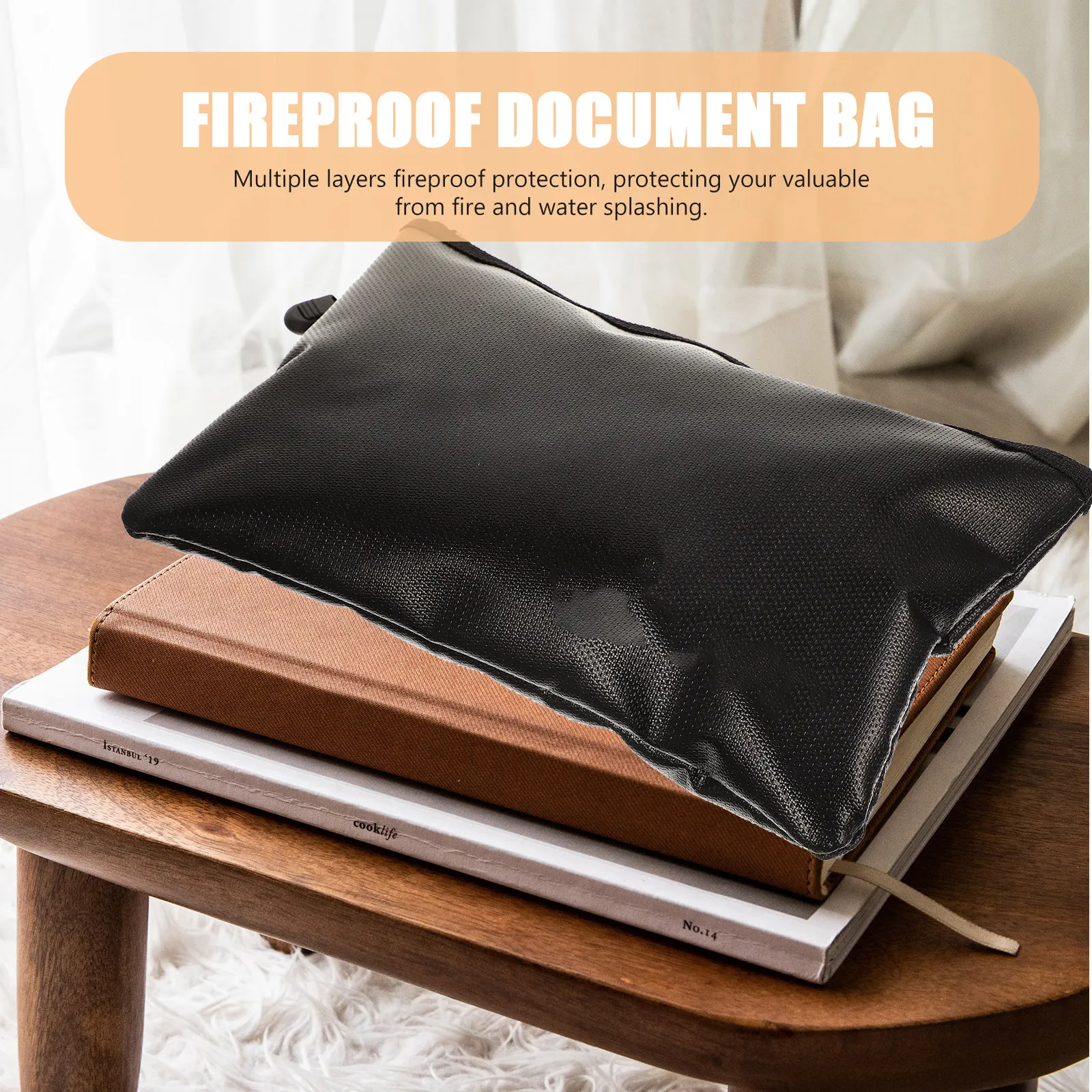 Fireproof Document Pouch Premium Fire Resistant Waterproof Safe File Bag for Important Papers Passports Cash Id Cards Travel
