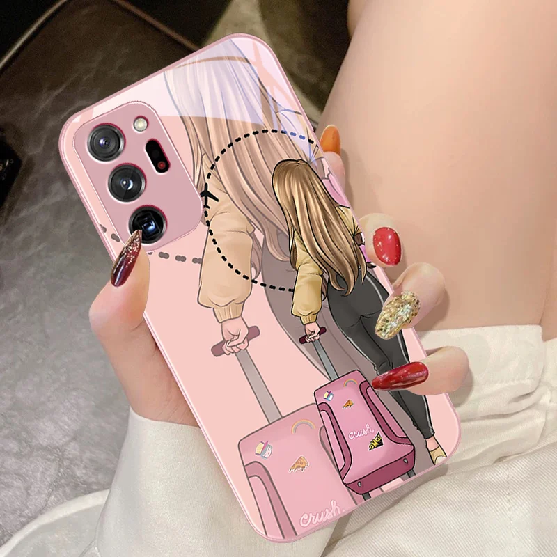 A Girl Traveling For Samsung Galaxy Note 8 9 10 PRO 20 Ultra A01 02 03 Core 04E 4G A10 12 13 5G Tempering Glass Phone Case