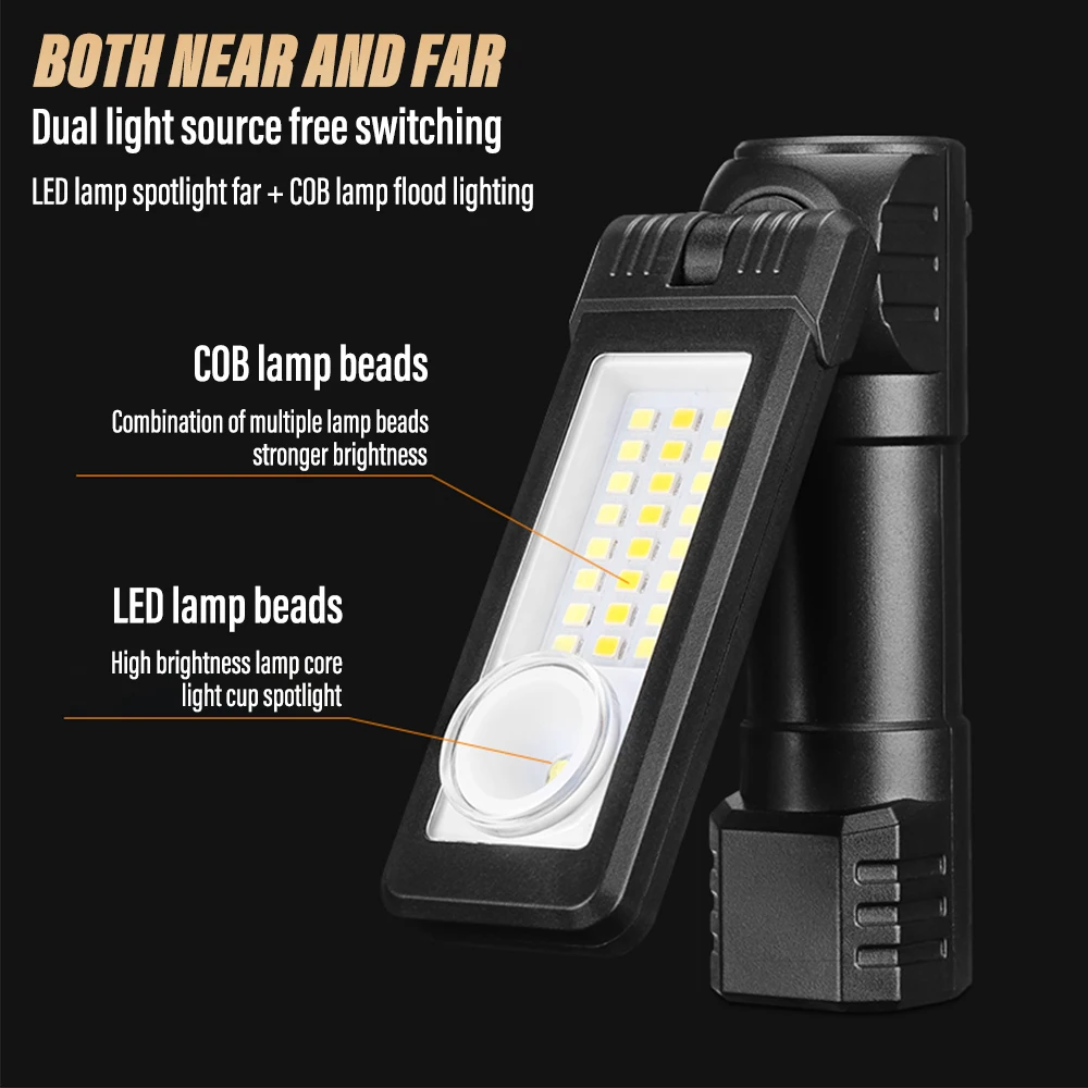 Super Bright LED COB Flashlight Rechargeable Headlamp Portable Work Light Outdoor Camping Light with LED