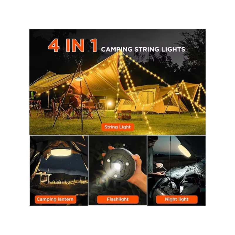 4in1 Camping Lamp Strip LED Atmosphere 10M Length Waterproof Recyclable Light Belt Outdoor Garden Decoration Lamp for Tent Room