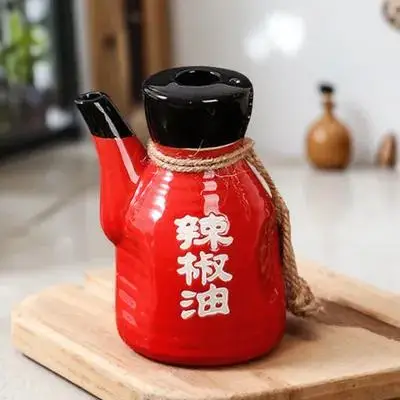 

Chili Bottle Soy Sauce Oil Pour Kitchen Seasoning Jar Japanese Style Ceramic Condiment Bottle Spice Storage Dispenser Home