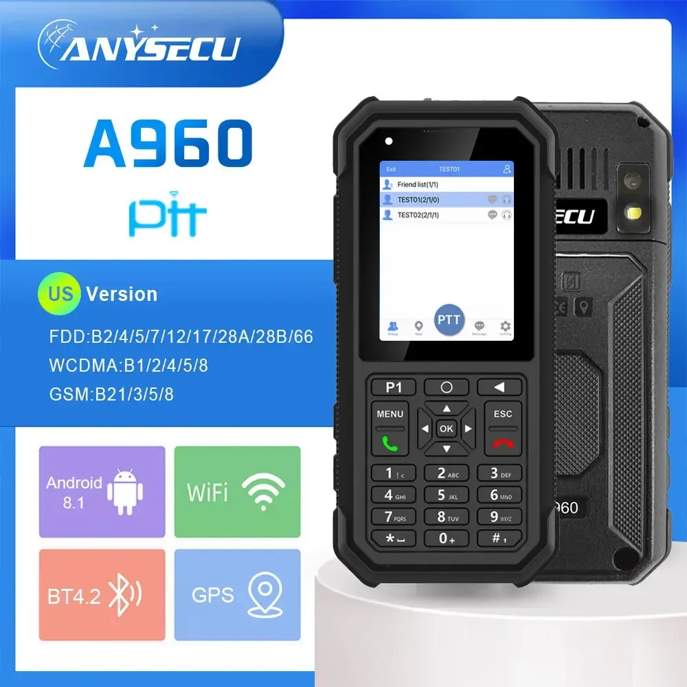 

Радиостанция A960 4G с разблокировкой, Android 8.1, совместима с Zello, Real PTT, WalkieFleet, Wi-Fi, POC-сеть