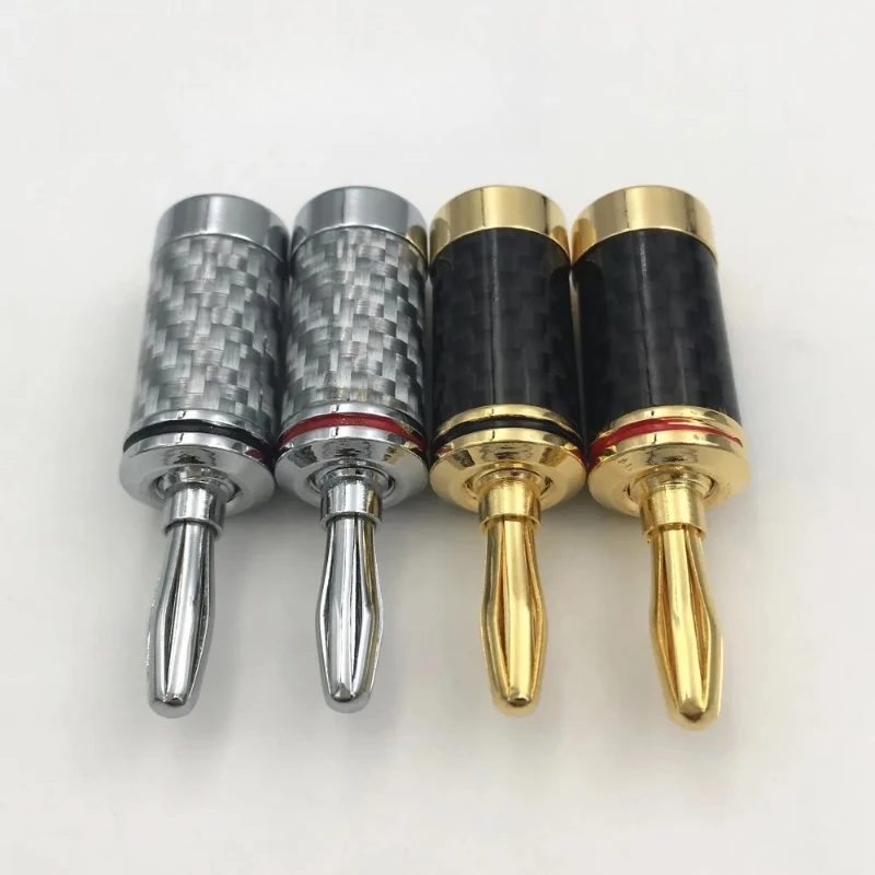 

8Pcs High Quality HIFI Gold / Silver Plated Carbon Fiber Speaker Screw Lock 4mm Banana Male Terminal Jack Plug Audio Connector
