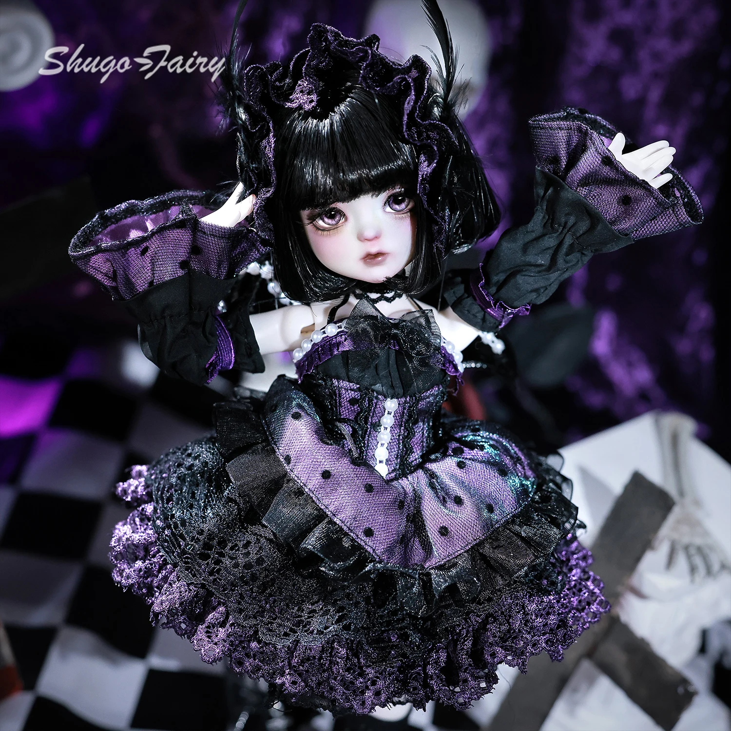 ShugaFairy 1/6 BJD Doll Edith Set Completo Nero e Viola Piccolo Demone con Articolazioni a Teschio e Vestito, Statuetta Anime in Resina di Alta Qualità
