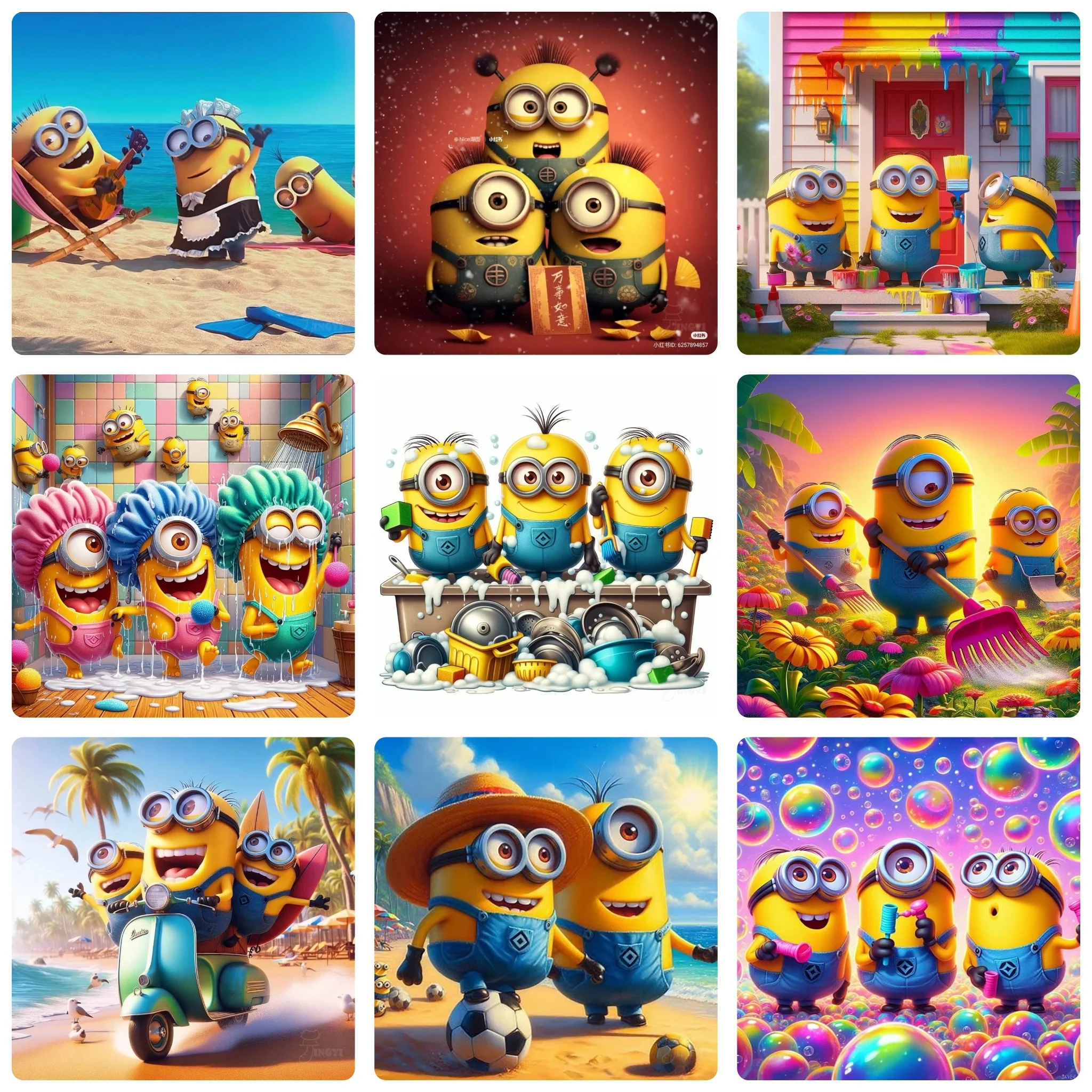 Pintura de Diamantes DIY de los Minions, Minions Alegres en Escenas Coloridas y Animadas para Decoración de Pared de Sala de Estar, Regalo Exquisito