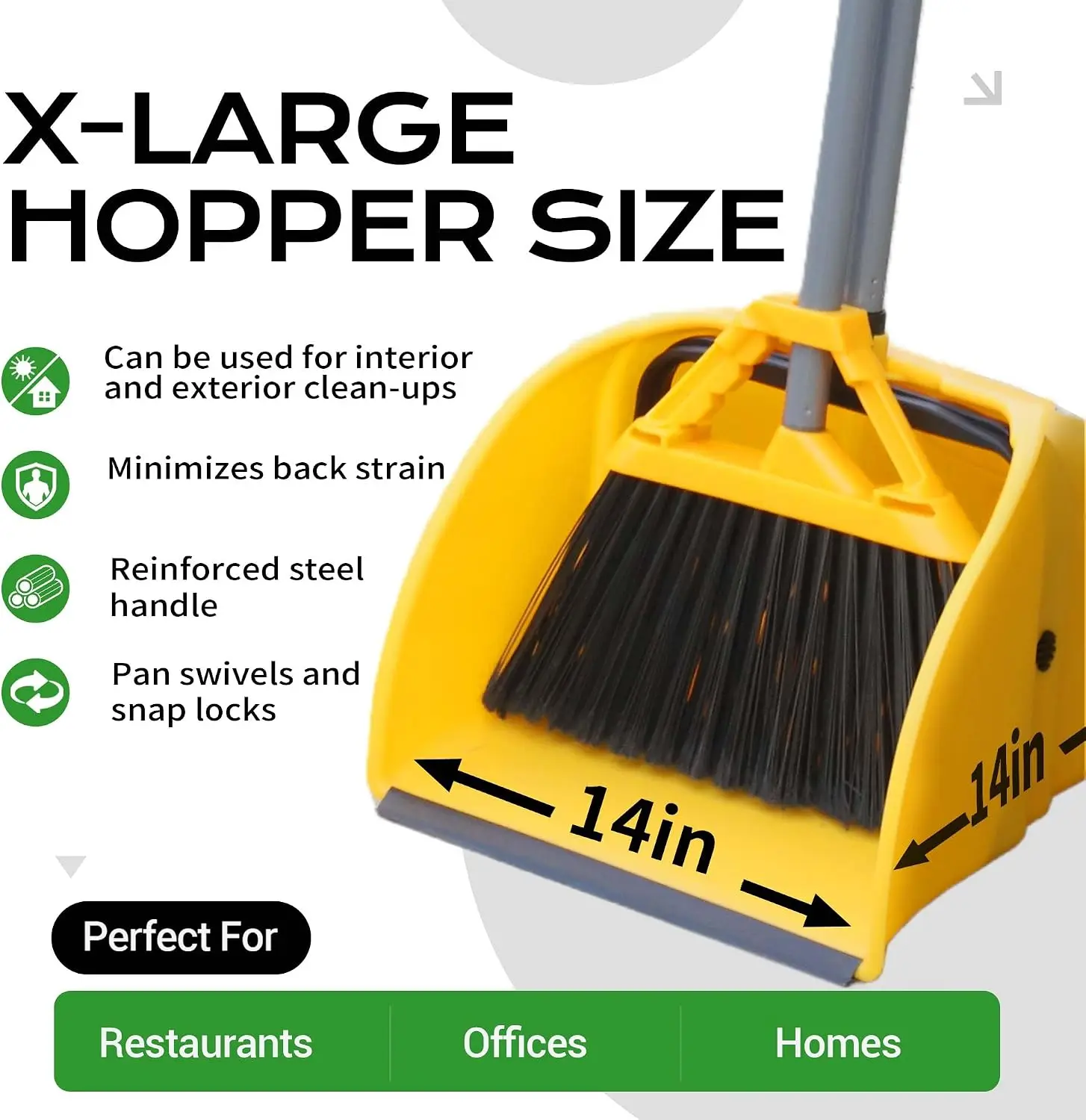 Commercial Broom and Dustpan Set Debris Dustpan with Handle,Jumbo Debris Pan, Trash Collection for Industrial/Professional Clean