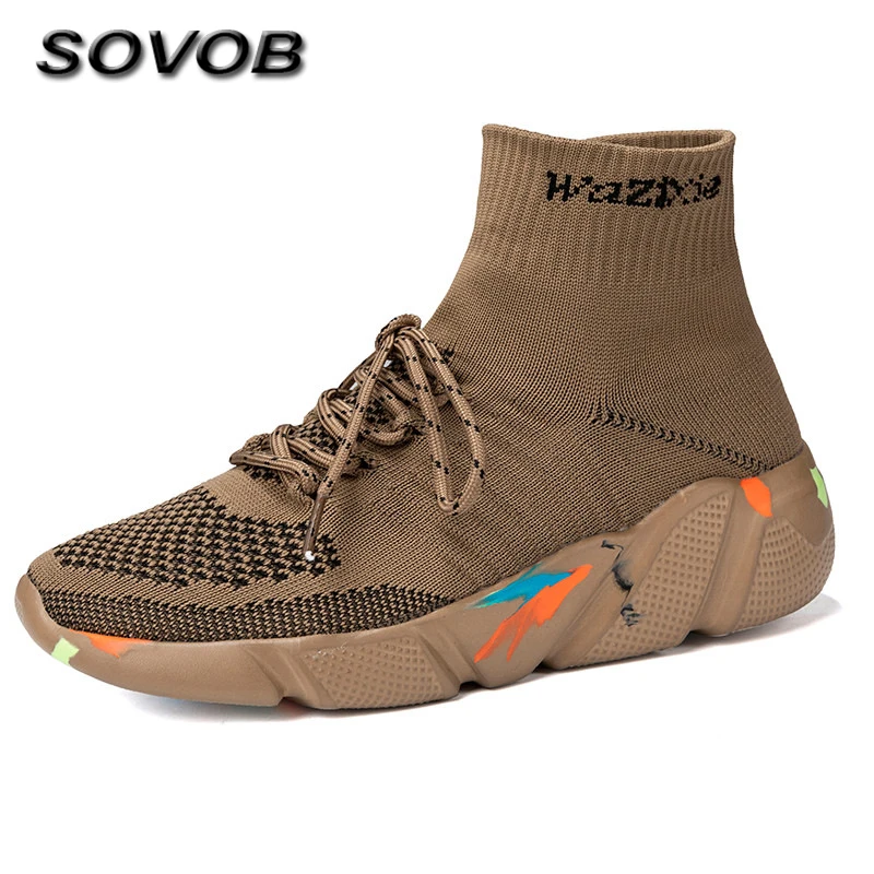 

New Camouflage Khaki Socks Shoes Couples Big Size 35-47 Comfy Breathable Men Casual Sneakers Lace-Up Platform High Top Shoes Man