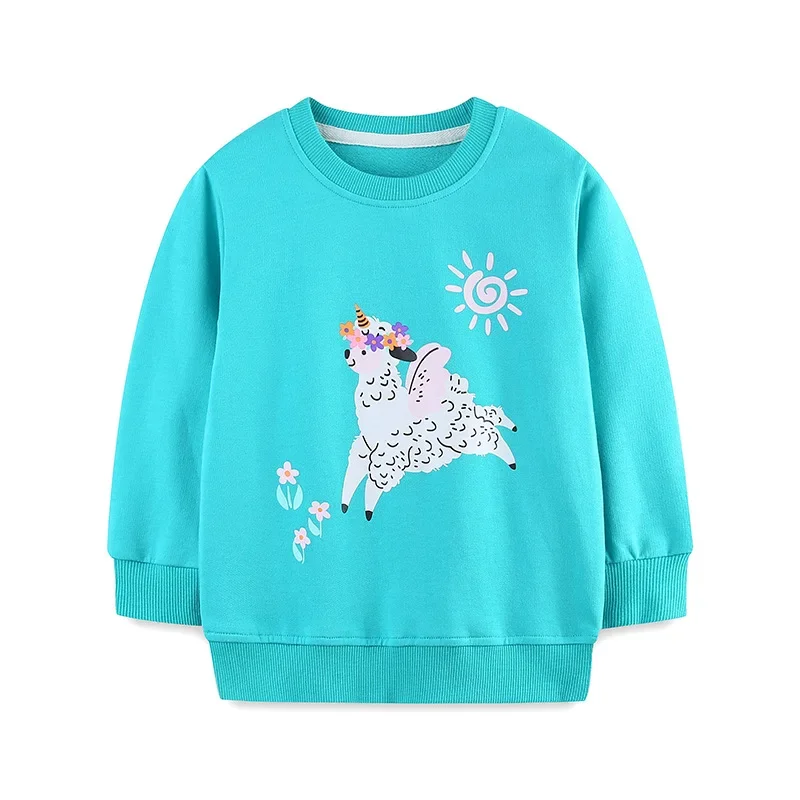 2-7T Girls Sweatshirts 100% Cotton Pullover Tops Cute Alpaca Unicorn Flower Sun Cartoon Hoodies Children Clothes