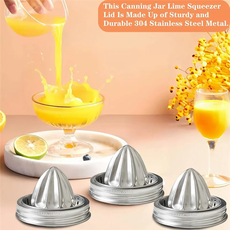 ABAE-tapa para exprimidor de tarro Mason con manivela, exprimidor Manual de jugo de cítricos de acero inoxidable 304, 3 uds. Para tarro de boca ancha de 86Mm