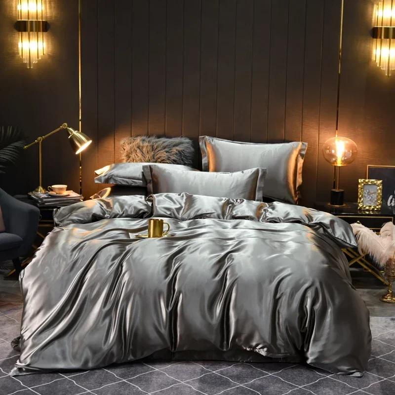 2025 Sophisticated Light Luxury Bedding Set,1.5m Queen Bed, Solid Color, High-Quality Tencel, with Bed Linens and Fitted Sheet.