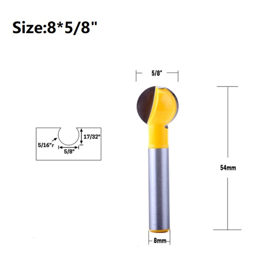 木材切断用ボールノーズ丸型カービングビット,CNCフライス盤用ルータービット,半径コーン,木工ツール,8mmシャンク,1個