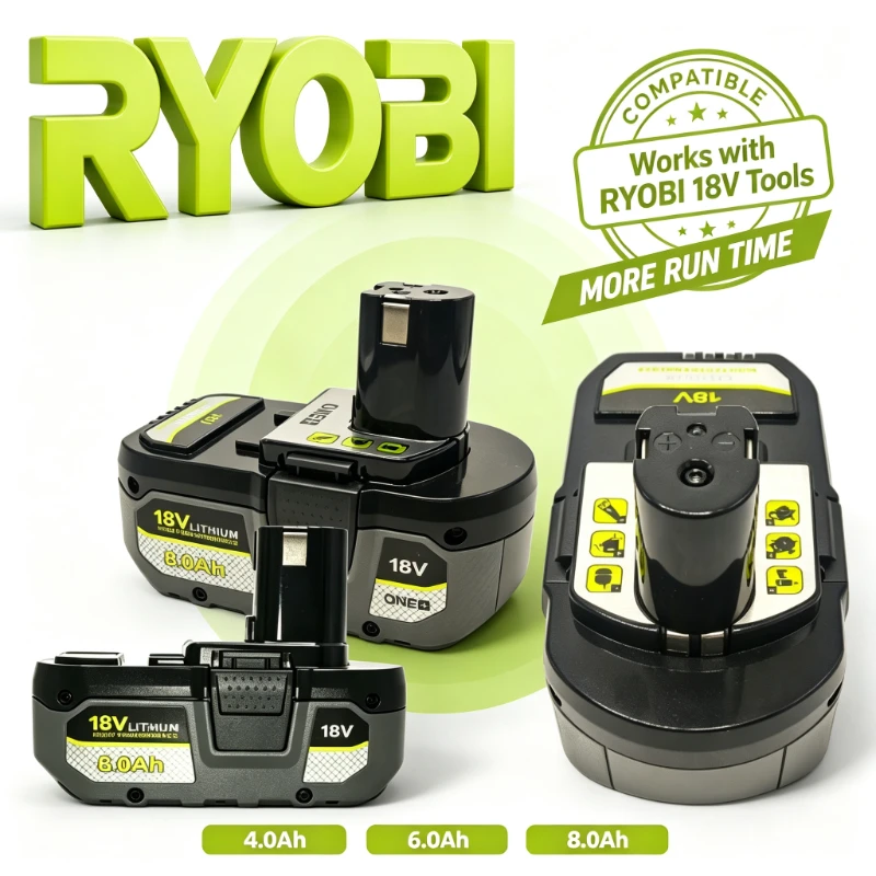 RYOBI 18V 4.0Ah 6.0Ah 8.0Ah Long Cycle Life Li-ion Battery Fits P107 P108 P109 Full Range of RYOBI ONE+ 18V Electric Tools Cell