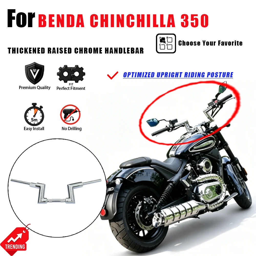 For Benda Chinchilla 350 Thickened Raised Electroplated Handlebar Steering Bar Accesorios Moto Manillar Elevador Cromo Parts