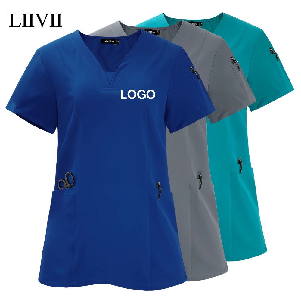 Blouse décontractée à manches courtes pour femmes, uniforme d'infirmière à col en V, chemise de travail de pharmacie, chemise médicale, survêtement hospitalier, médecin, infirmière, haut en déclin